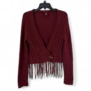 Jones Wear Maroon Fringe Cardigan